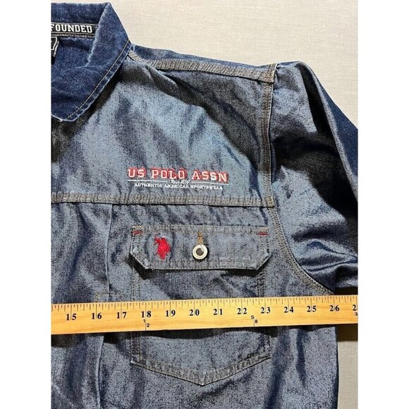 US Polo ASSN Jacket‎ Trucker Adult Large Blue Denim Long Sleeve Button Oversized - Picture 9 of 11